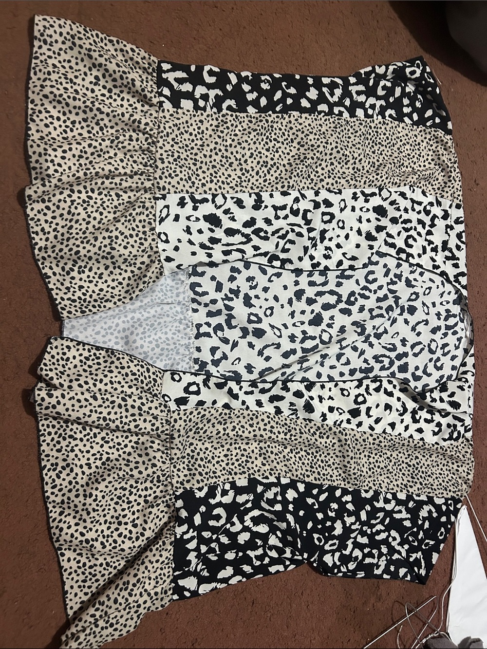 Animal Print Patchwork Blouse - Black & Beige